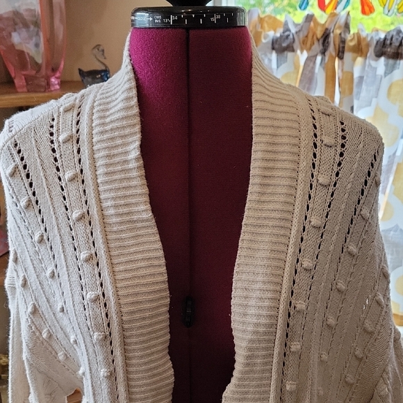 Cream Cable Knit Cardigan Sweater. A - Picture 2 of 7